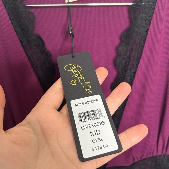 Beach Bunny Anise Lace Deep V-Neck Romper Oxblood Modal Blend Lounge Sleep M - Picture 4 of 7